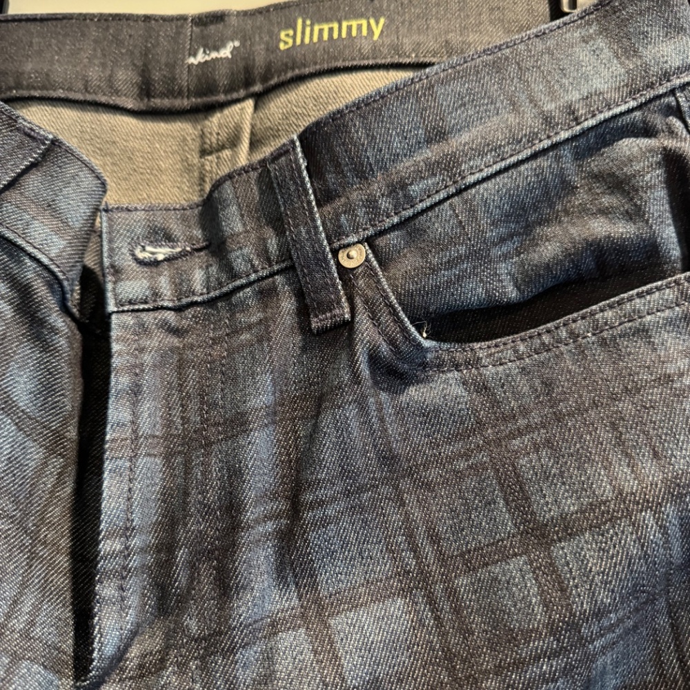 For All Mankind SLIMMY Jeans Mens Size 33 x 33 Straight Blue Plaid Denim USA - Picture 4 of 4